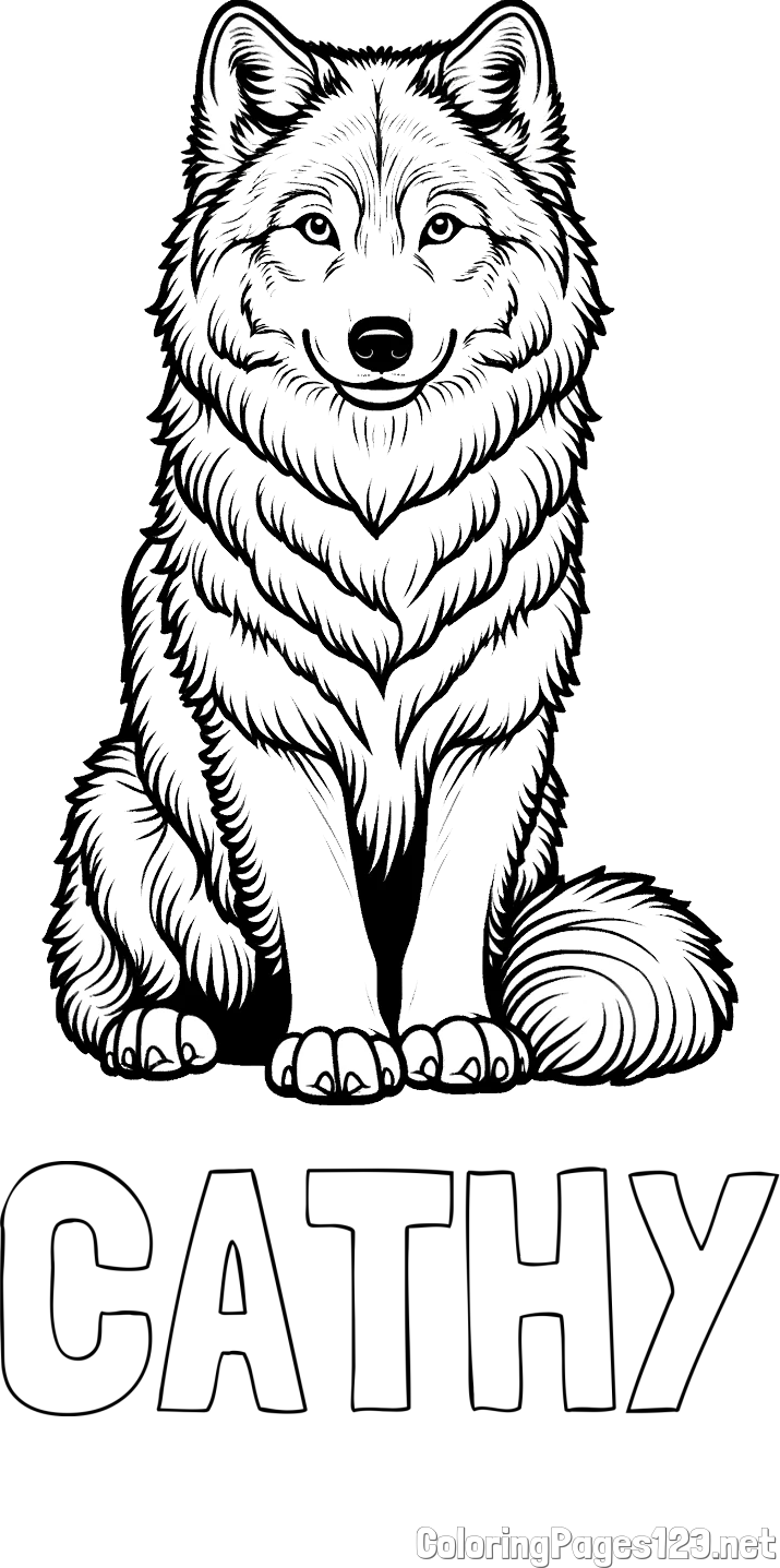 CATHY Coloring Page and Beautiful Wolf Coloring Page