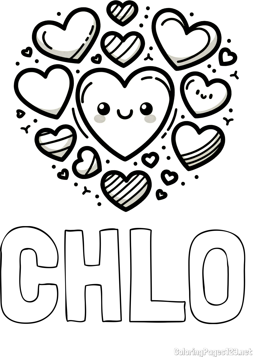 CHLO Coloring Page and Coloring Page of a Cute Cat Surrounded by Hearts