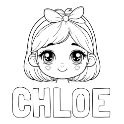 Online Created Coloring Page - CHLOE Coloring Page and Cute Girl Face with Bow in Hair Coloring Page
