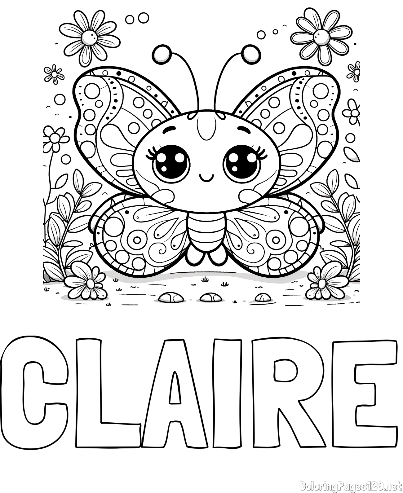 CLAIRE Coloring Page and Cute Butterfly Coloring Page