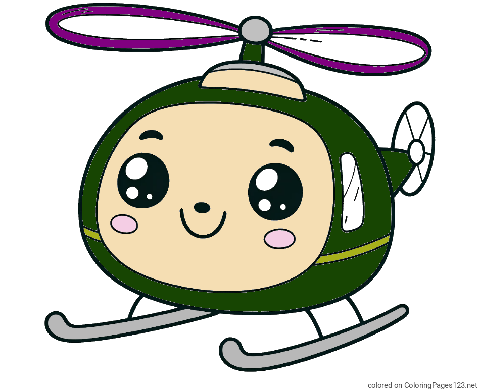 Colored coloring page - Coloring Page of a Smiling Helicopter
