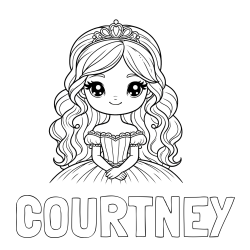 COURTNEY Coloring Page and Coloring Page of a Cute Princess with Big Eyes