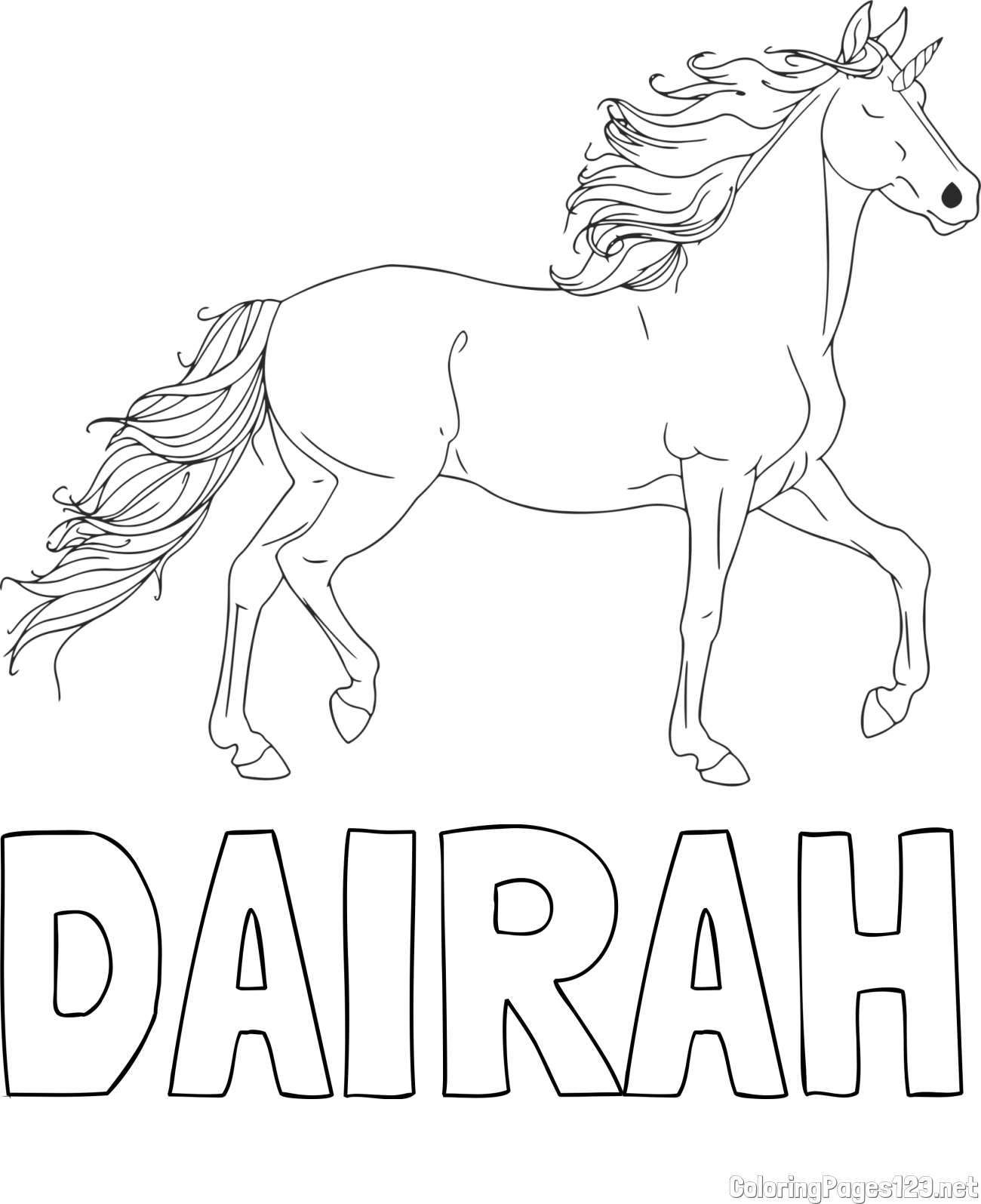 DAIRAH Coloring Page and Beautiful Unicorn Coloring Page
