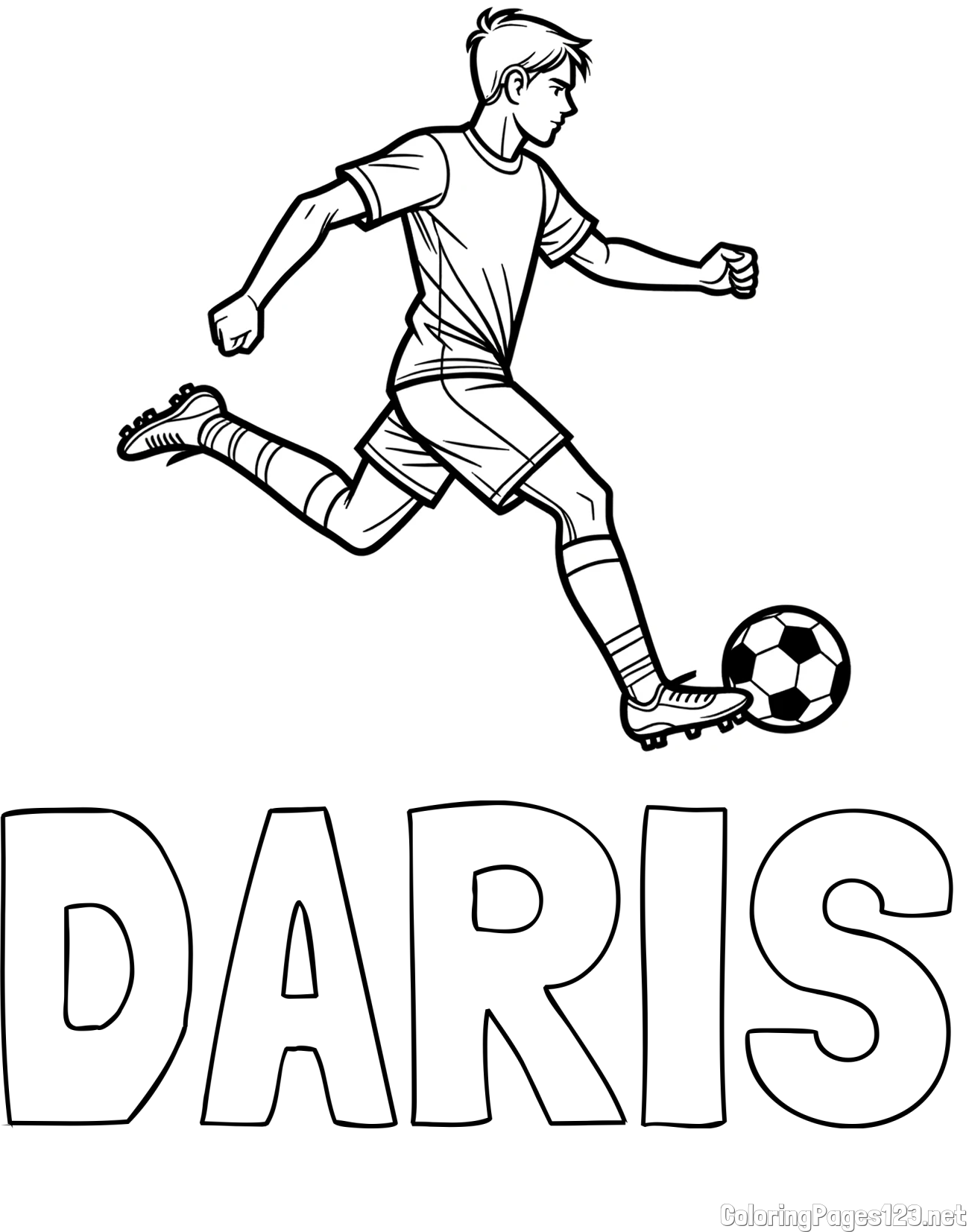 DARIS Coloring Page and Soccer Player in Action Coloring Page
