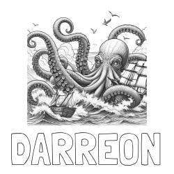 Online Created Coloring Page - DARREON Coloring Page and Coloring Page of a Mythical Realistic Octopus