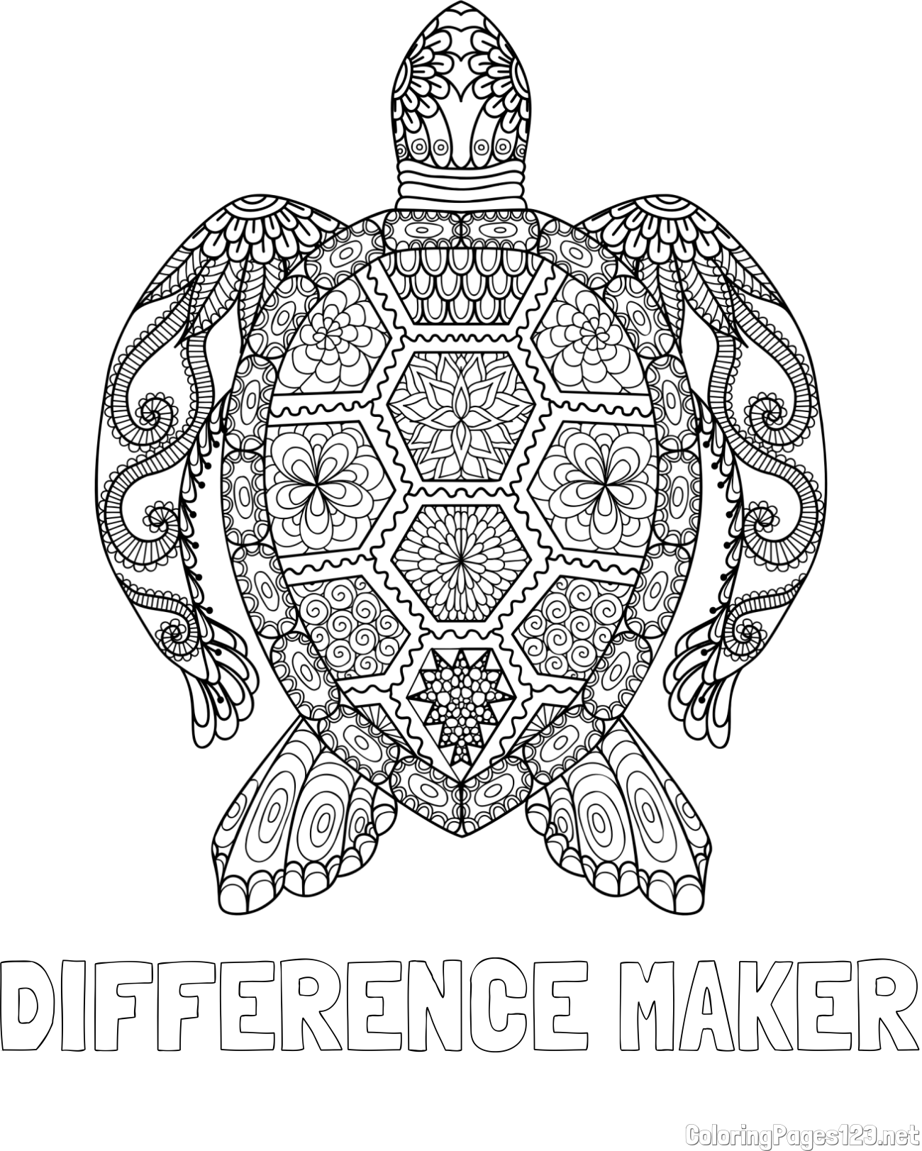 DIFFERENCE MAKER Coloring Page and Sea Turtle Mandala Coloring Page