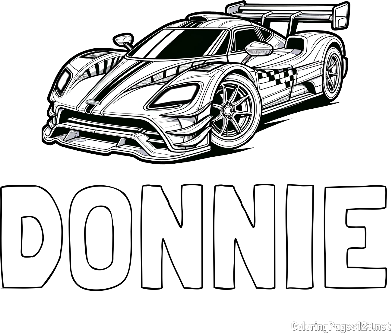 DONNIE Coloring Page and Coloring Page of a Futuristic Racing Car
