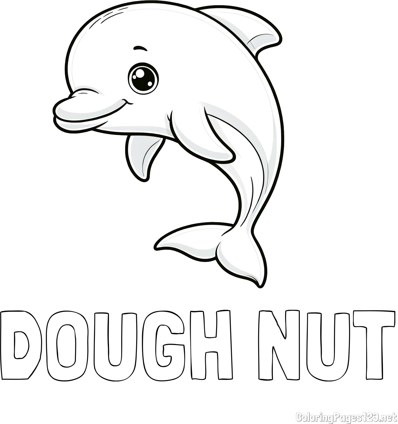 DOUGH NUT Coloring Page and Children's Coloring Book of a Cute Dolphin