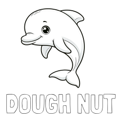 Online Created Coloring Page - DOUGH NUT Coloring Page and Children's Coloring Book of a Cute Dolphin