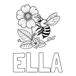 ELLA Coloring Page and Children's Coloring Book of a Little Bee and Flowers