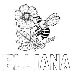 ELLIANA Coloring Page and Children's Coloring Book of a Little Bee and Flowers