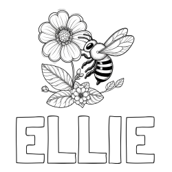 Online Created Coloring Page - ELLIE Coloring Page and Children's Coloring Book of a Little Bee and Flowers