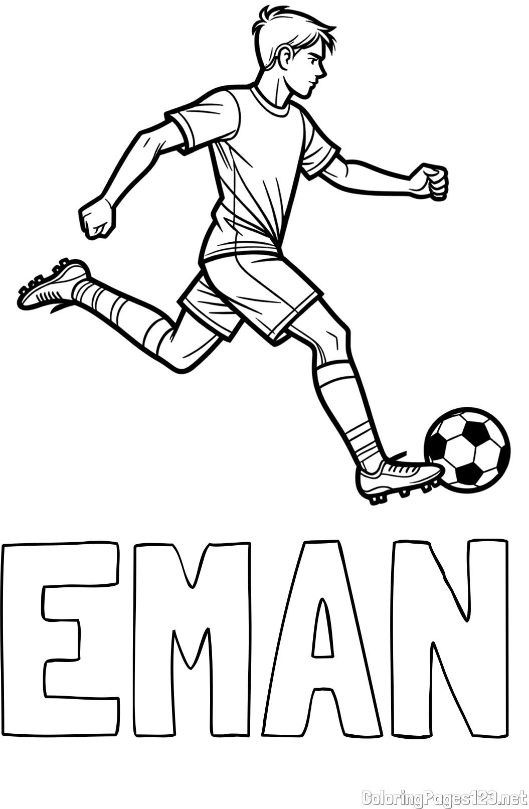 EMAN Coloring Page and Soccer Player in Action Coloring Page