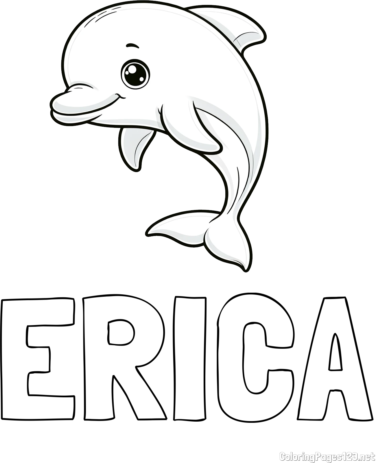 ERICA Coloring Page and Children's Coloring Book of a Cute Dolphin