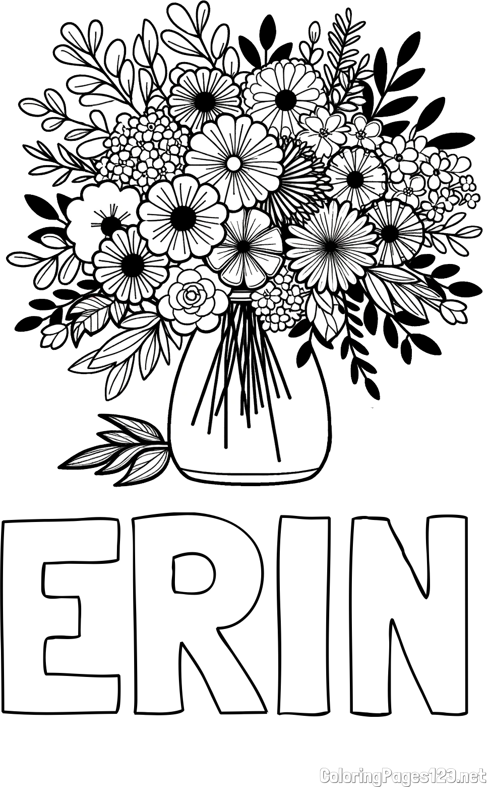 ERIN Coloring Page and Flower Bouquet Coloring Page