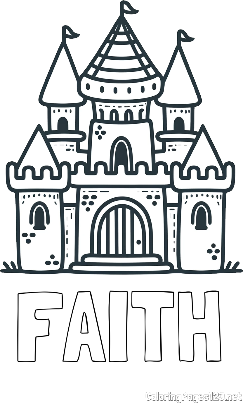 FAITH Coloring Page and Beautiful Castle Coloring Page for Kids