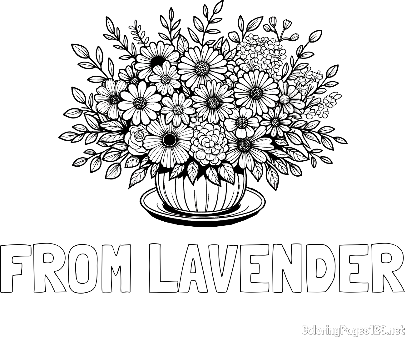 FROM LAVENDER Coloring Page and Beautiful Bouquet of Flowers Coloring Page