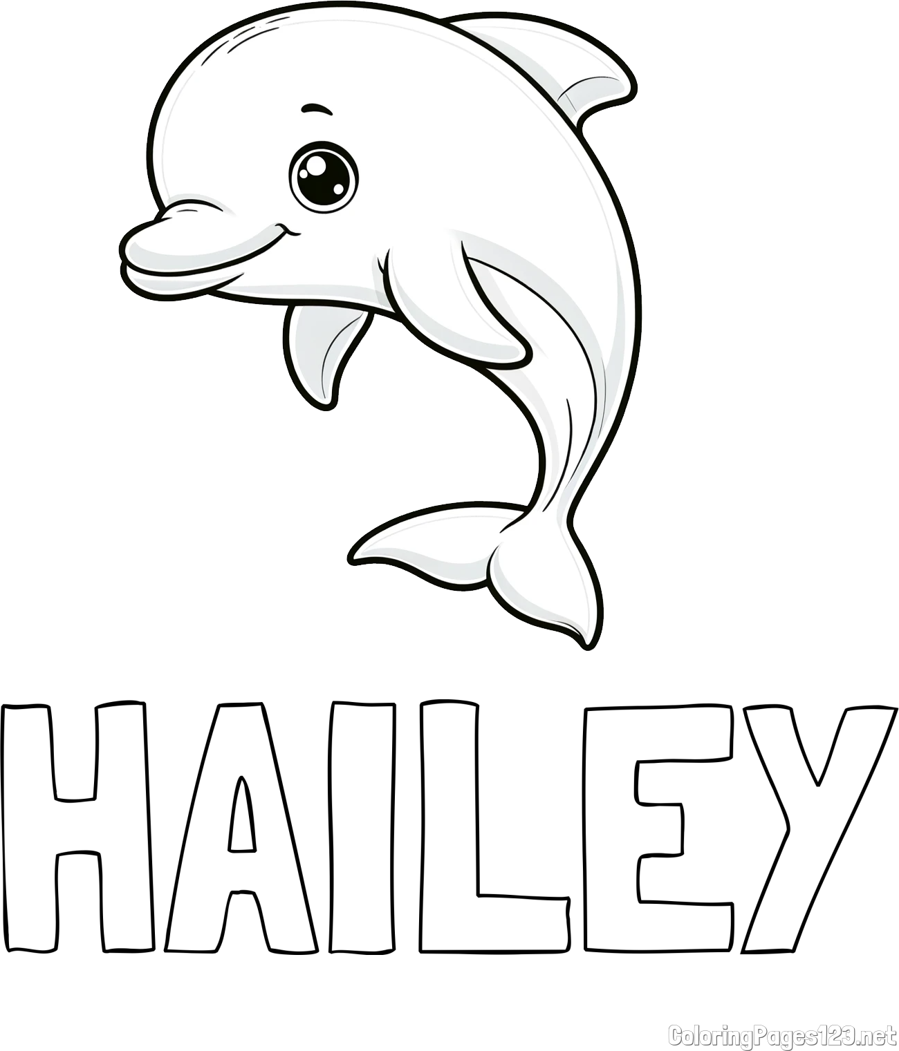 HAILEY Coloring Page and Children's Coloring Book of a Cute Dolphin