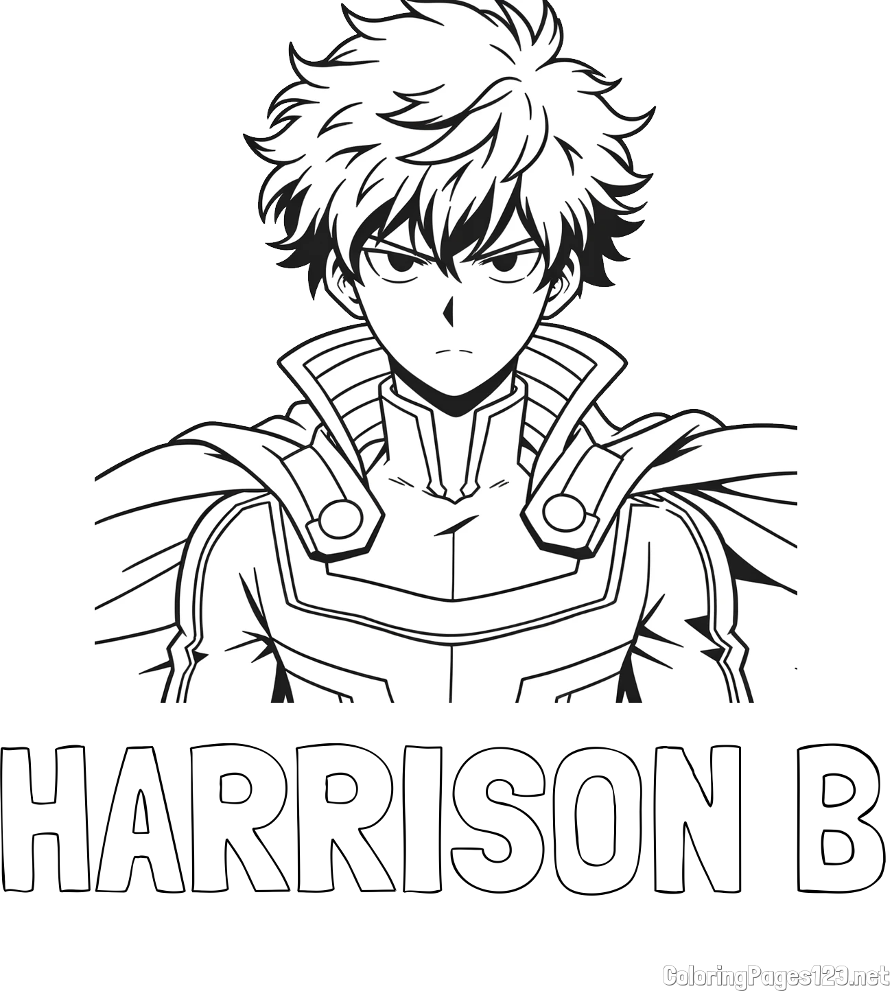 HARRISON B Coloring Page and Coloring Page of an Anime Superhero