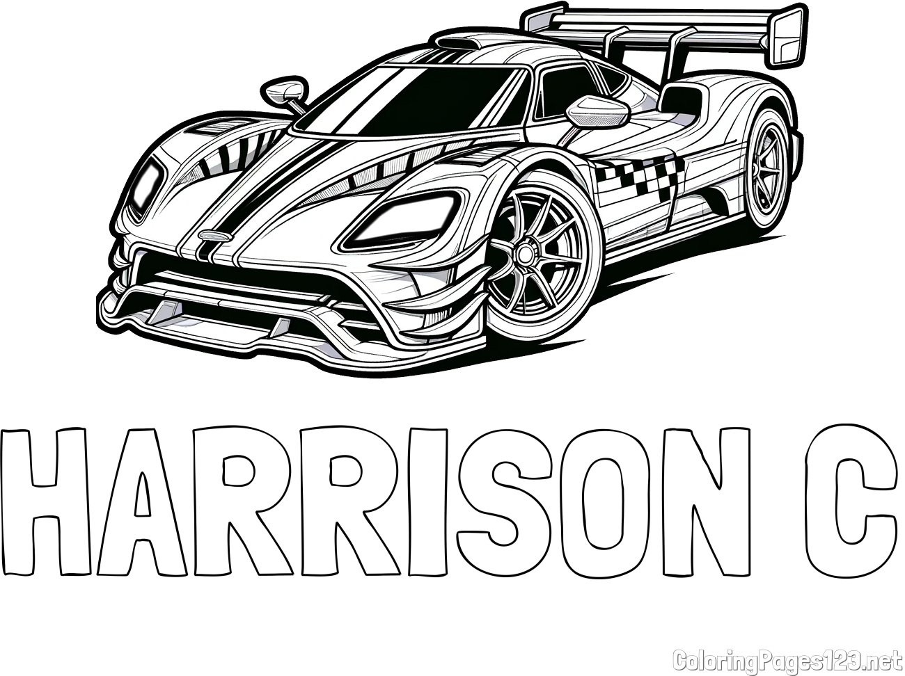 HARRISON C Coloring Page and Coloring Page of a Futuristic Racing Car