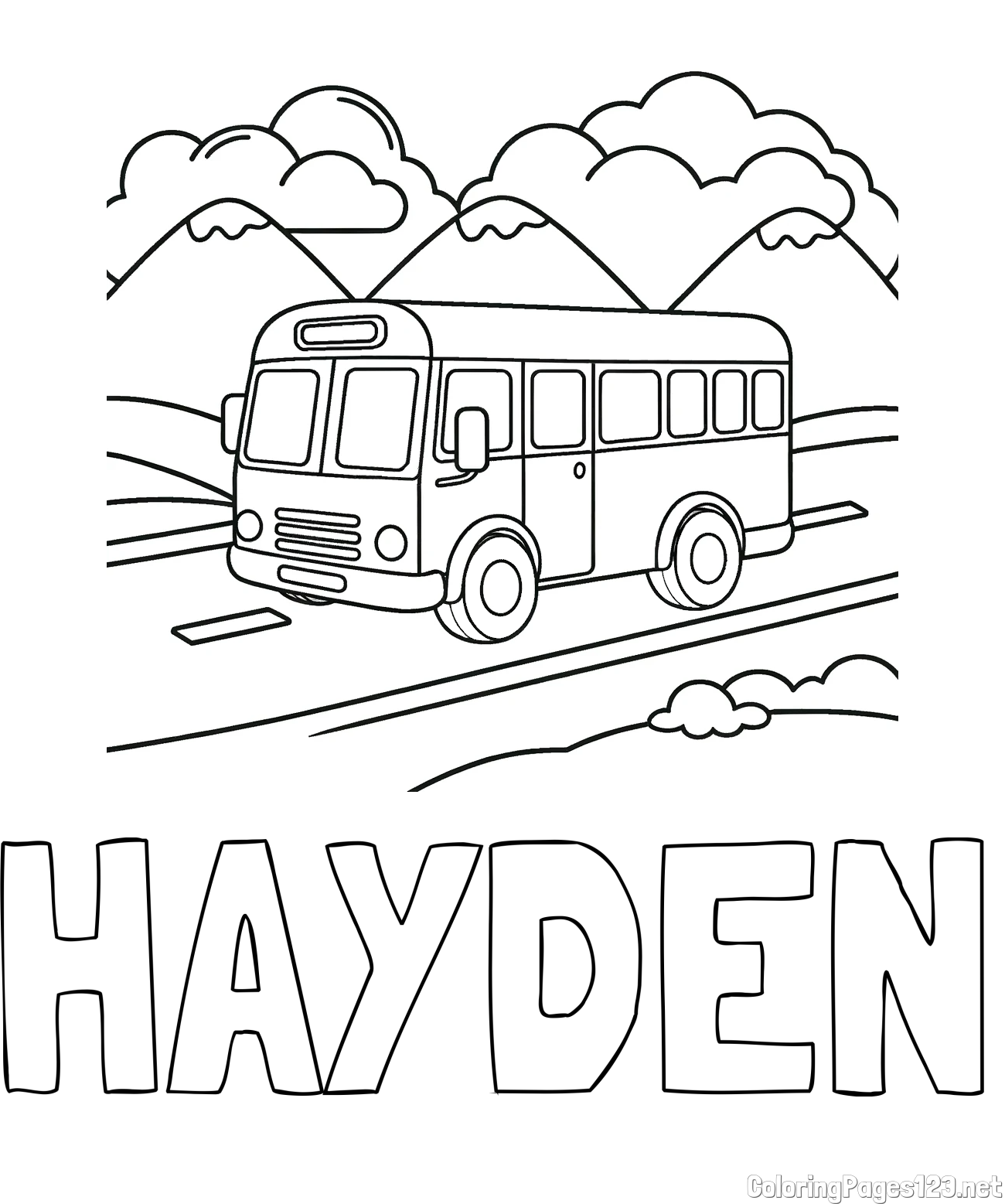 HAYDEN Coloring Page and Free Printable Coloring Page of a School Bus
