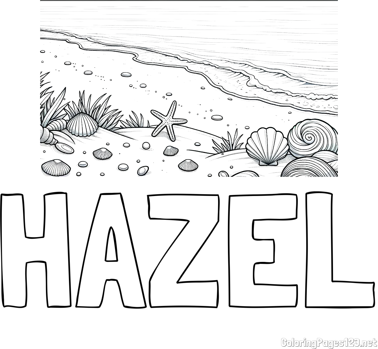 HAZEL Coloring Page and Beautiful Seashore Coloring Page