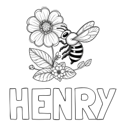 Online Created Coloring Page - HENRY Coloring Page and Children's Coloring Book of a Little Bee and Flowers