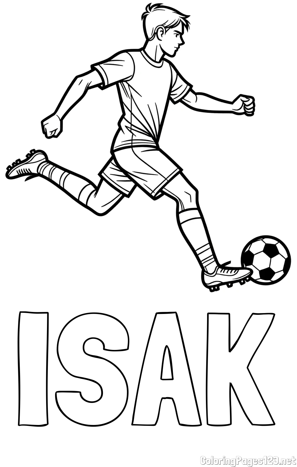ISAK Coloring Page and Soccer Player in Action Coloring Page
