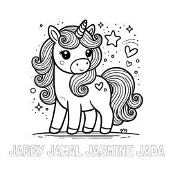 Online Created Coloring Page - JABBY JAMAL JASMINE JADA Coloring Page and Cute Unicorn Coloring Page