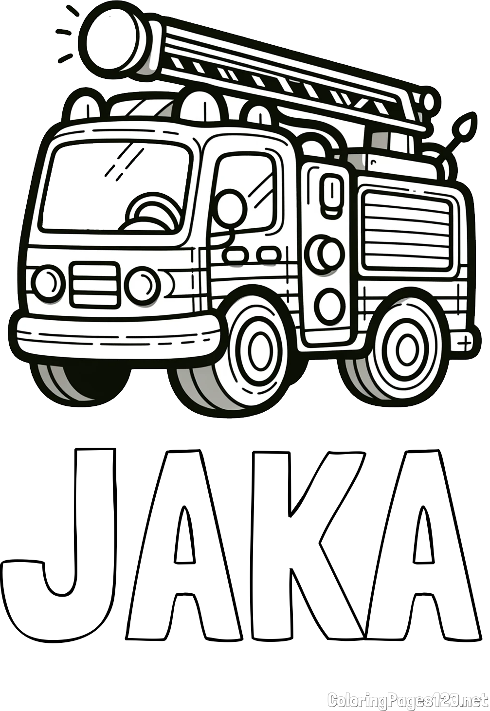 JAKA Coloring Page and Children's Coloring Page of a Simple Fire Truck