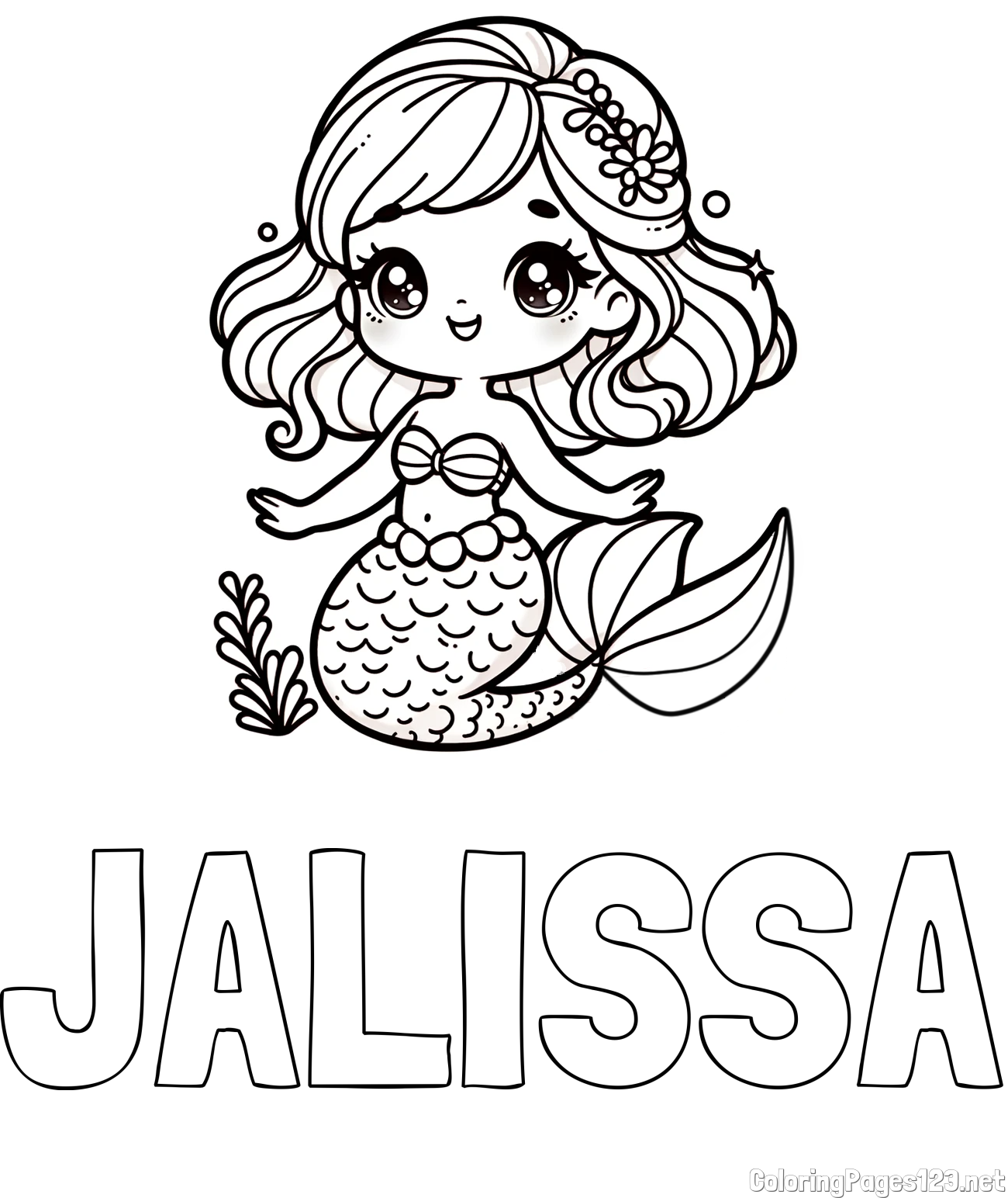 JALISSA Coloring Page and Coloring Page of a Charming Mermaid