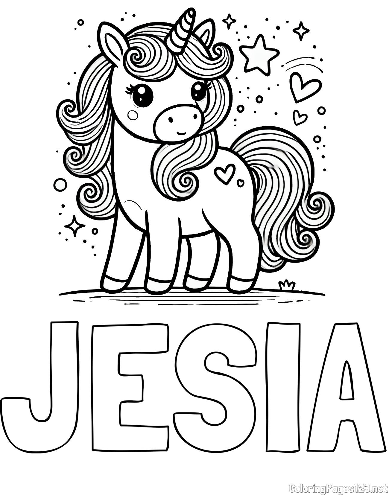 JESIA Coloring Page and Cute Unicorn Coloring Page