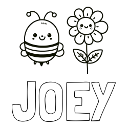 Online Created Coloring Page - JOEY Coloring Page and Coloring Page of a Cute Bee and Smiling Flowers