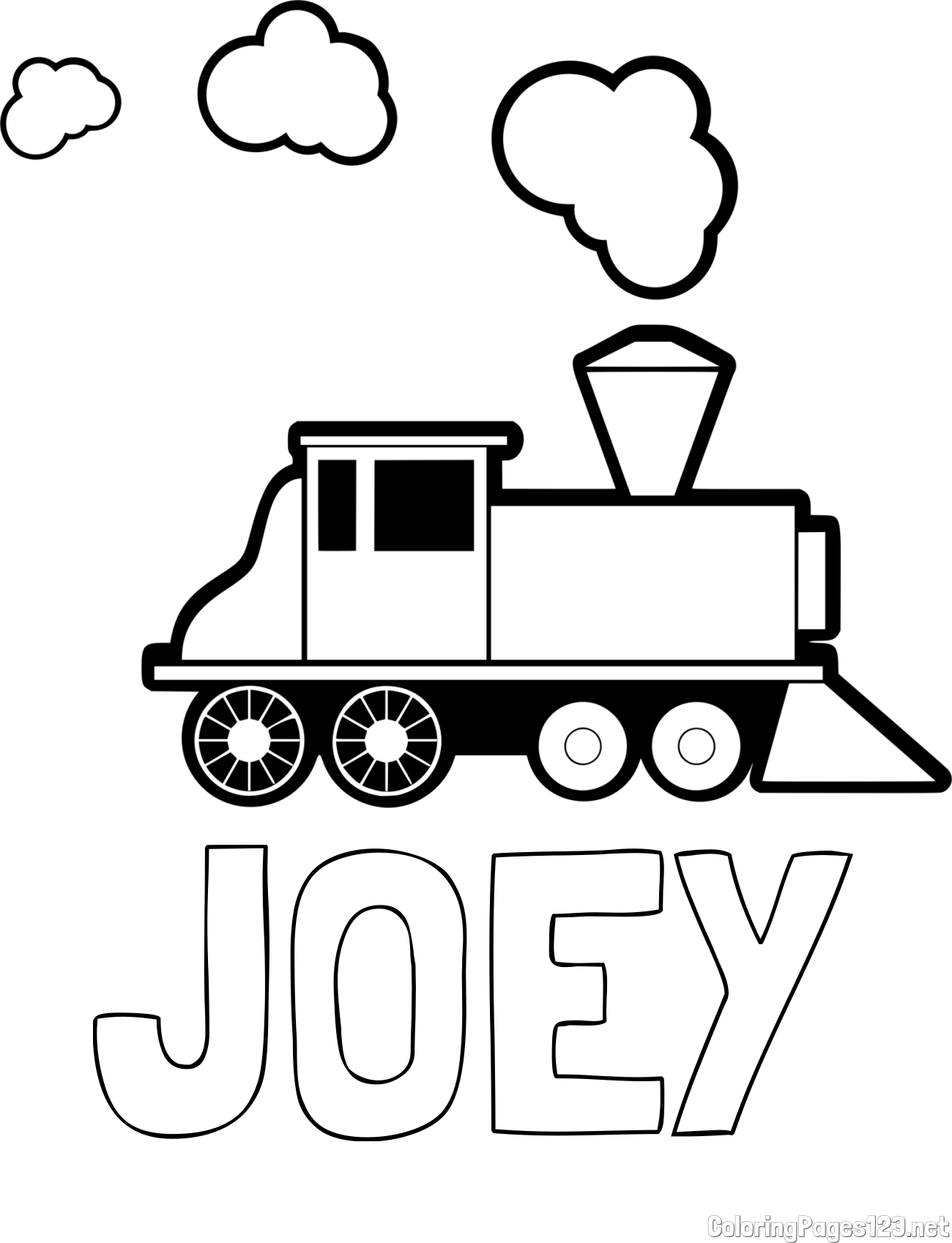 JOEY Coloring Page and Large Steam Locomotive Coloring Page for Kids