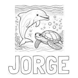 Online Created Coloring Page - JORGE Coloring Page and Coloring Book of a Cute Dolphin and Its Turtle Friend"