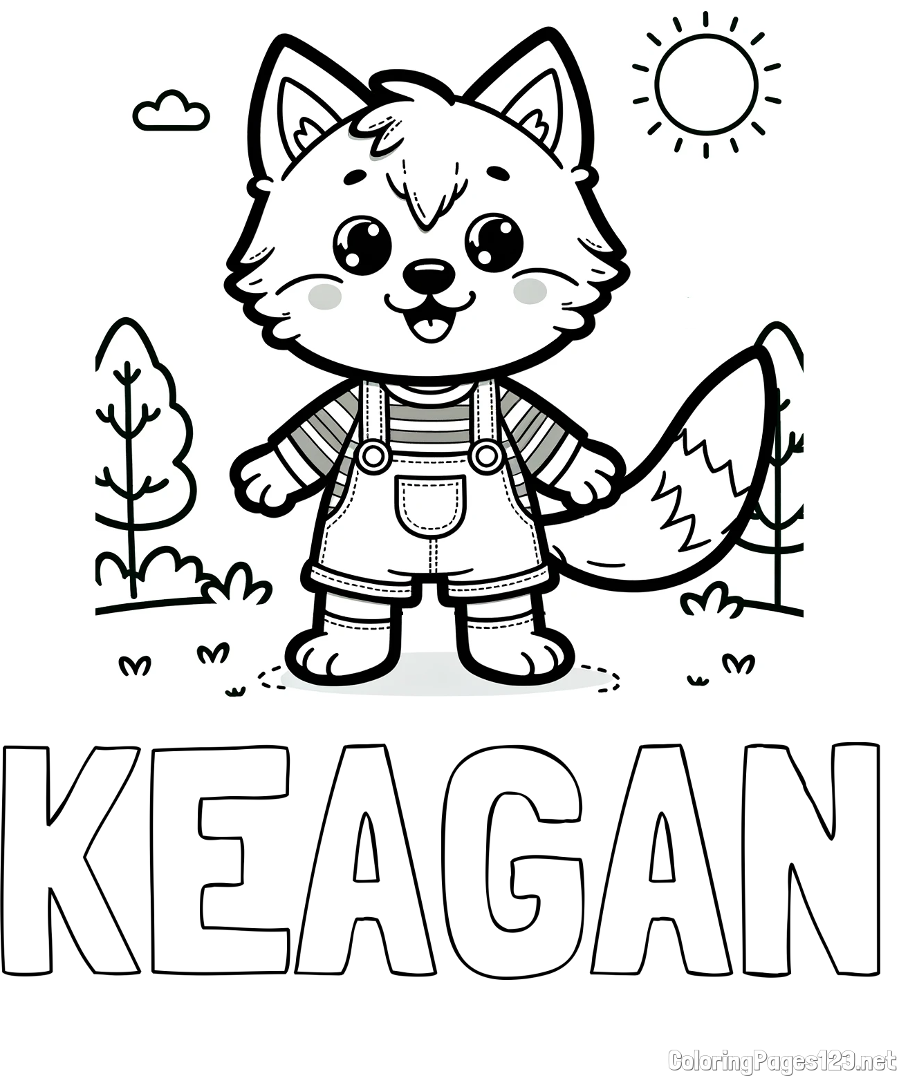 KEAGAN Coloring Page and Cute Wolf Coloring Page