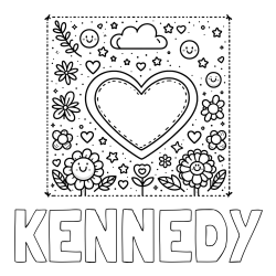 Online Created Coloring Page - KENNEDY Coloring Page and Free Printable Coloring Page of Heart and Flowers
