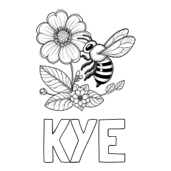 KYE Coloring Page and Children's Coloring Book of a Little Bee and Flowers