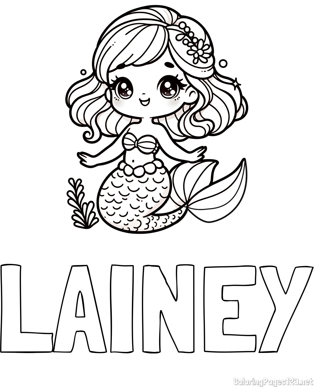 LAINEY Coloring Page and Coloring Page of a Charming Mermaid