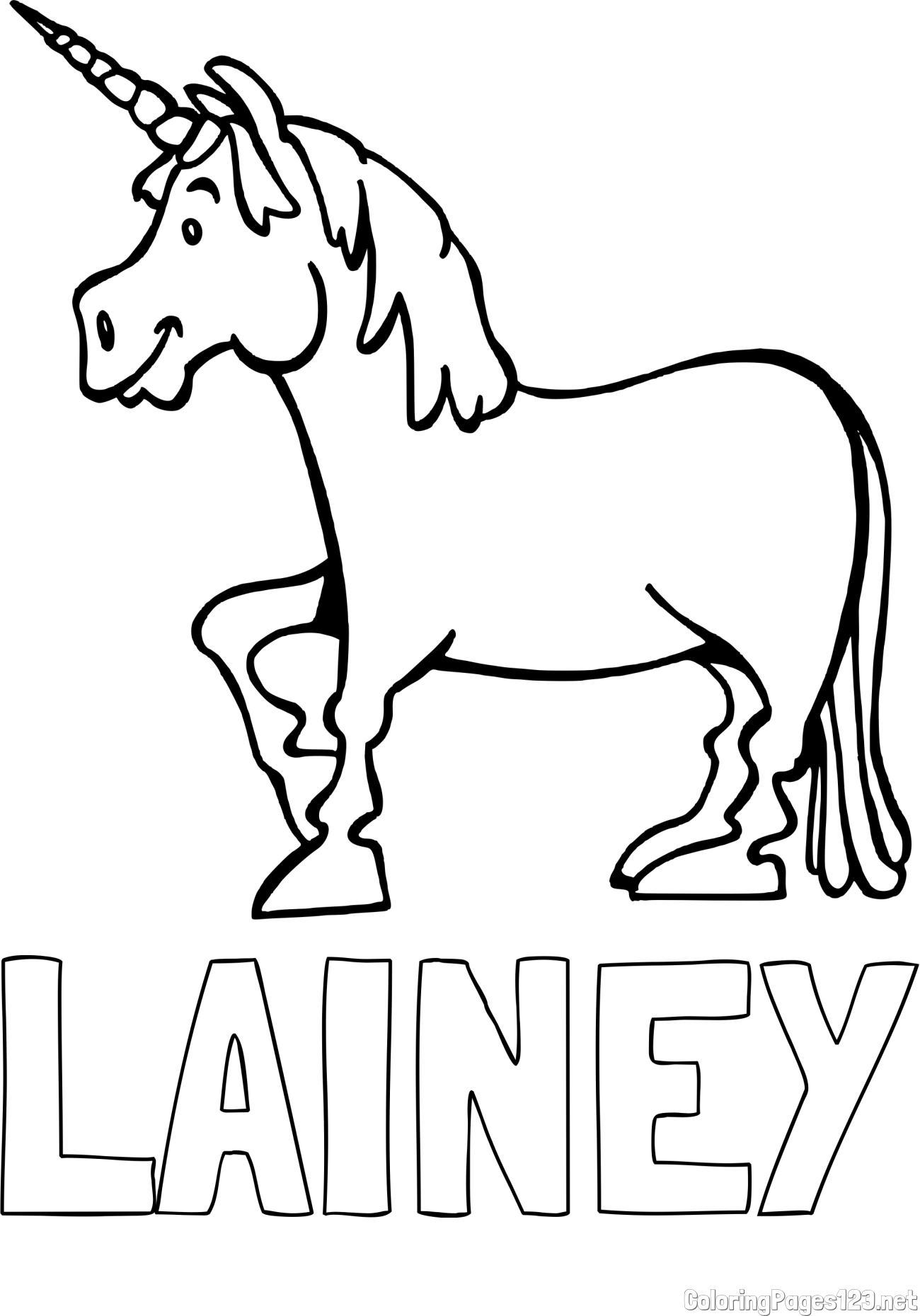 LAINEY Coloring Page and Coloring Page of a Joyful Unicorn