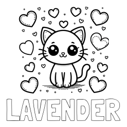 Online Created Coloring Page - LAVENDER Coloring Page and Free Coloring Page of a Cat and Hearts