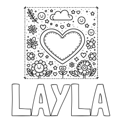 Online Created Coloring Page - LAYLA Coloring Page and Free Printable Coloring Page of Heart and Flowers