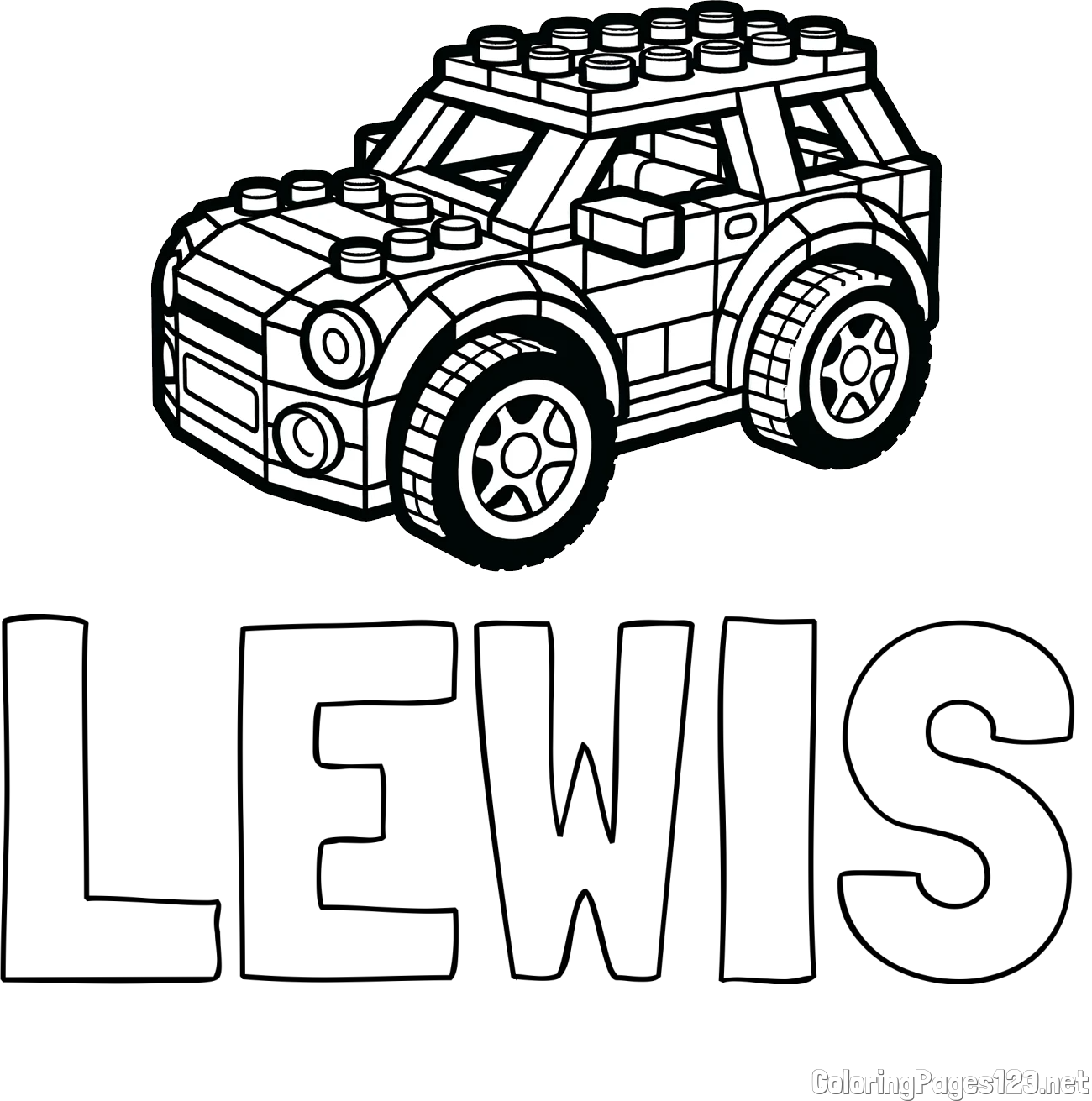 LEWIS Coloring Page and LEGO Car Coloring Page