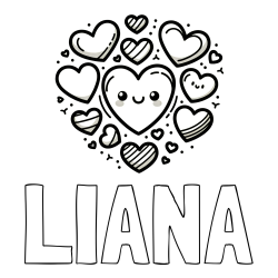 Online Created Coloring Page - LIANA Coloring Page and Coloring Page of a Cute Cat Surrounded by Hearts