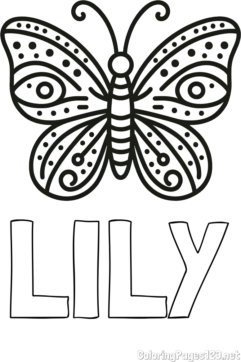 LILY Coloring Page and Butterfly Coloring Page (Simple)