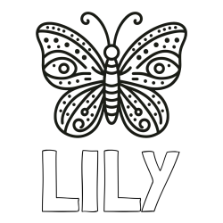 Online Created Coloring Page - LILY Coloring Page and Butterfly Coloring Page (Simple)