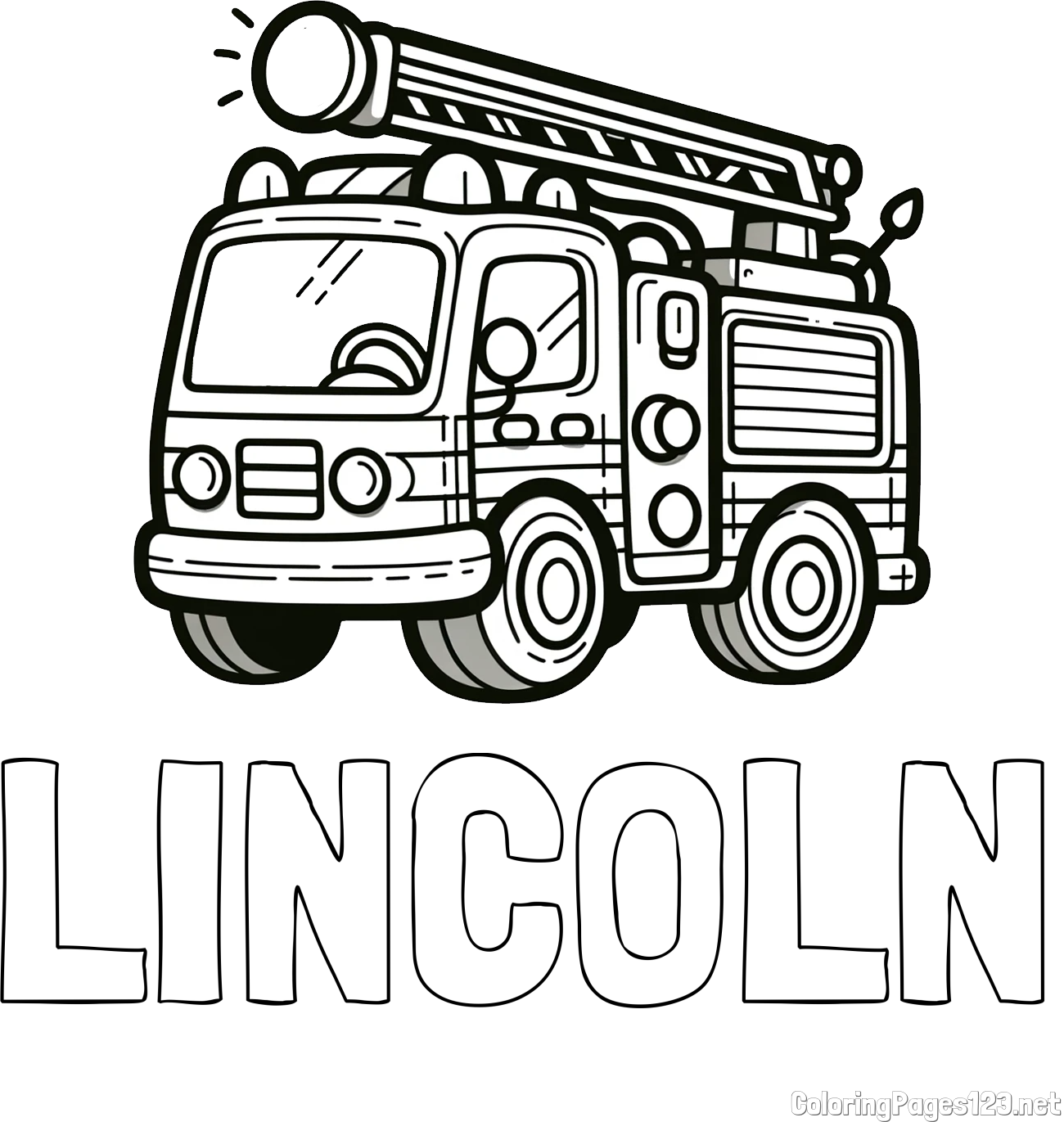 LINCOLN Coloring Page and Children's Coloring Page of a Simple Fire Truck
