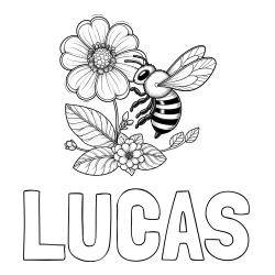 LUCAS Coloring Page and Children's Coloring Book of a Little Bee and Flowers