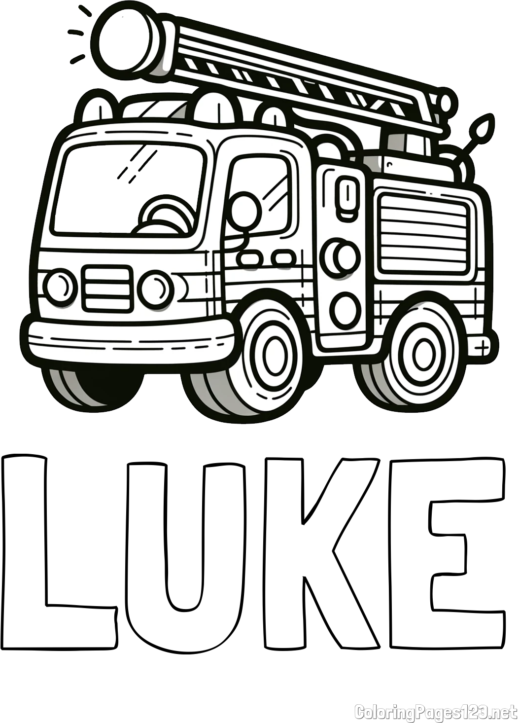 LUKE Coloring Page and Children's Coloring Page of a Simple Fire Truck