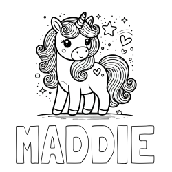 MADDIE Coloring Page and Cute Unicorn Coloring Page